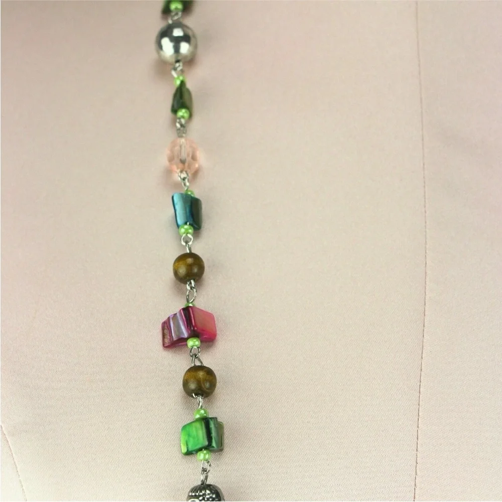 Mudd 52" Silver-Tone Multi-Color Single Strand MOP Extra Long Necklace 903 - Picture 3 of 4